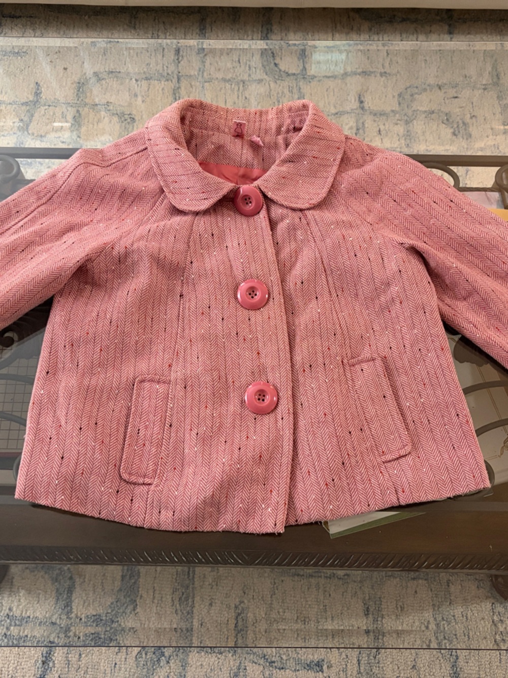Dolled Up Pink Textured Girls' Tweed Coat